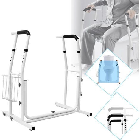 Froadp Soporte para aseos de altura ajustable, soporte para inodoro con cesta de almacenamiento, barras de agarre para el baño, soporta hasta 200KG