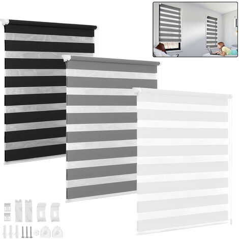 Froadp Stores Enrouleur Zebra Double Tissu Rideaux Occultants Jour et Nuit écran Solaire Facile à Installer Ombre pour Fenêtres Portes Blanc/Gris/Noir