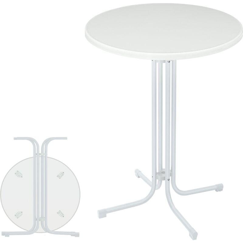 Table Haute de Bar Pliante Table de fête avec Pieds Réglables, Ø79cm Ronde, pour Bar Jardin Balcon (Blanc) - Froadp