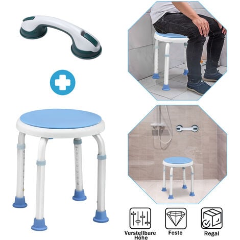 FROADP Tabourets de Salle de Bain en Aluminium, Chaise de Douche avec Poignées, Siège Réglable en Hauteur sans Dossier, Tabouret avec Pieds Antidérapants Charge Max. 136KG pour Femmes âgées Enceintes