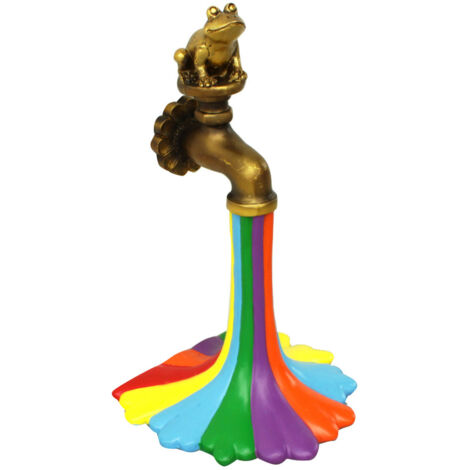 Frog Rainbow Faucet Ornament Resin Garden Decorative Animal Rainbow Tap Statue Craft for Outdoor Patio Decor