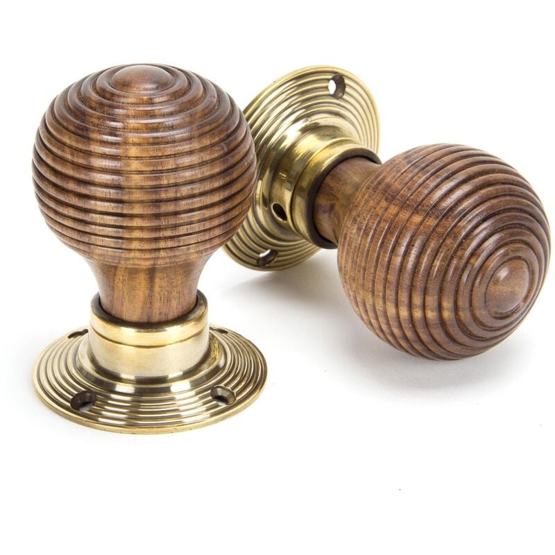 Rosewood Mortice/Rim Beehive Knob Set - Aged Brass Roses