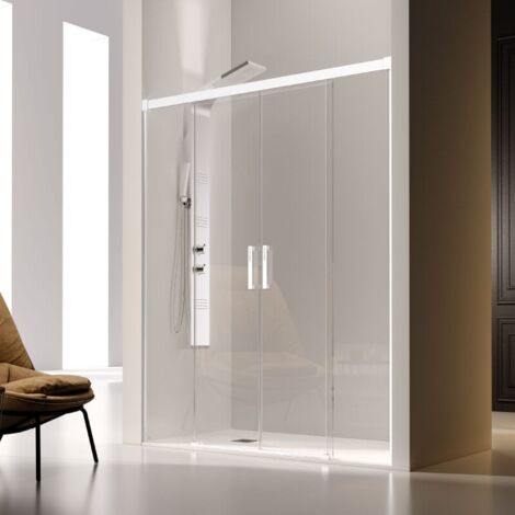 Frontal de ducha 2 Fijos + 2 Puertas Correderas 135  cm GLASÉ perfil Blanco