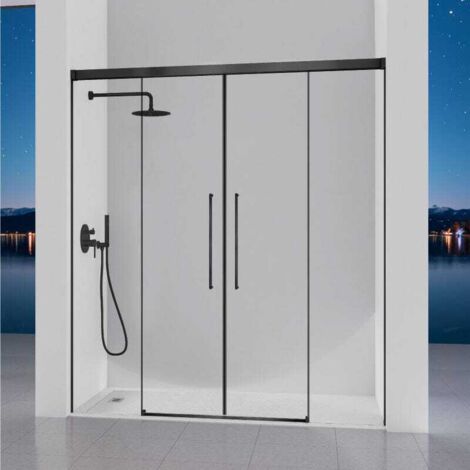 Frontal de ducha 2 Fijos + 2 Puertas Correderas 146-150  cm PAVIA Negro