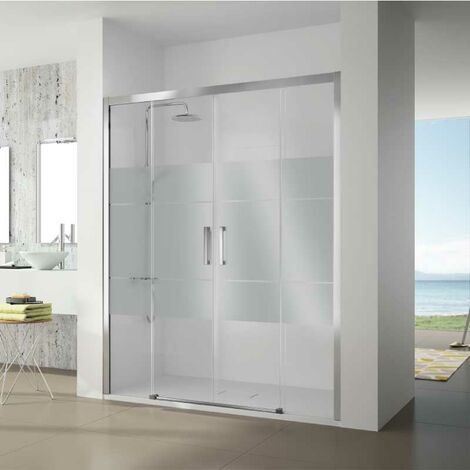 Frontal de ducha 2 fijos+ 2 Puertas Correderas 156-162  cm S400 Cromado con Cristal serigrafiado + Lateral Fijo : 66.5 - 69 cm