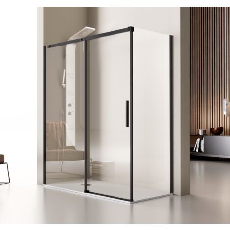 Frontal de ducha + Puerta Corredera 100  cm LUNA Negro