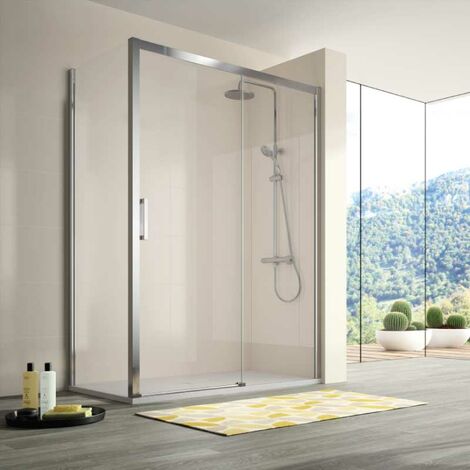 Frontal de ducha + Puerta Corredera 100 cm S400 Cromado Sin pared lateral