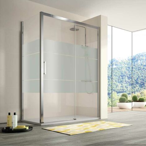 Frontal de ducha + Puerta Corredera 110  cm S400 Cromado con Cristal serigrafiado Sin pared lateral