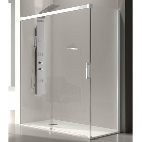 Frontal de ducha + Puerta Corredera 120  cm GLASÉ perfil Blanco Sin pared lateral