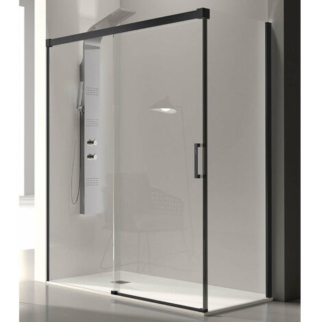 Frontal de ducha + Puerta Corredera 120  cm GLASÉ perfil Negro mate Sin pared lateral