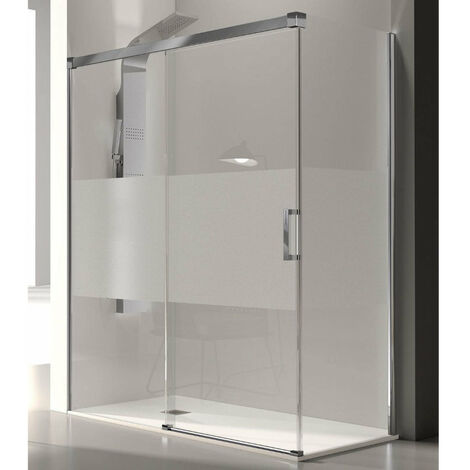 Frontal de ducha + Puerta Corredera 150  cm GLASÉ perfil Cromado con Cristal serigrafiado Pared lateral: 66 - 69 cm