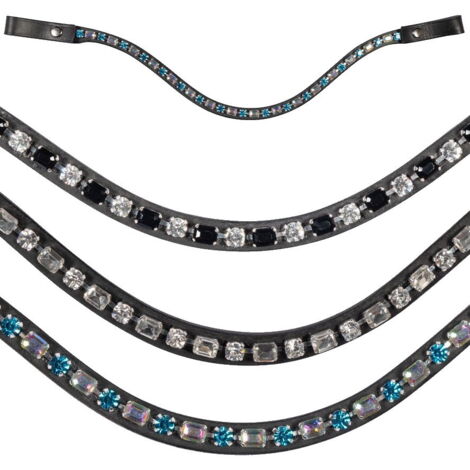 Frontalino in cuoio con brillanti decorativi modello Amazing: Pony, nero / argento