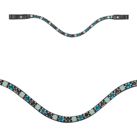 Frontalino in cuoio con brillanti decorativi modello Aurora: Cob, azzurro / blu