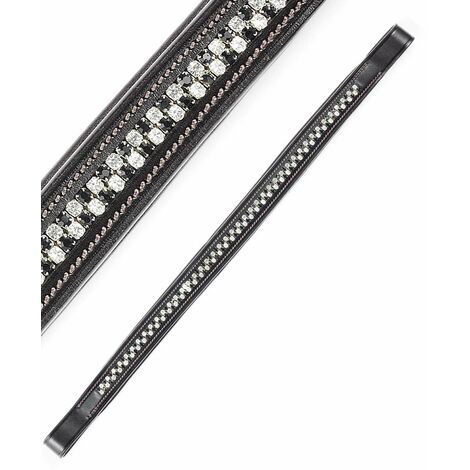 Frontalino Tattini in cuoio decorato con 2 file di strass alternati bianco/nero: full, marrone (04)