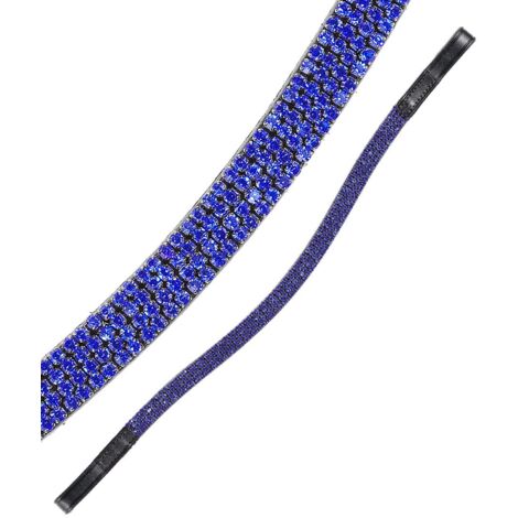 Frontalino Tattini in cuoio sagomato decorato con 4 file di strass blu: Cob, Nero 10