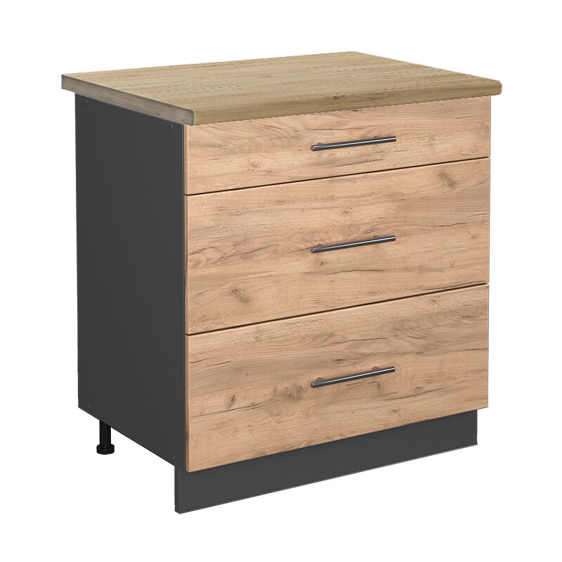Vicco - Küchenunterschrank Fame-line, Goldkraft Eiche, 80 Cm Mit 3 Schubladen, Ap Eiche