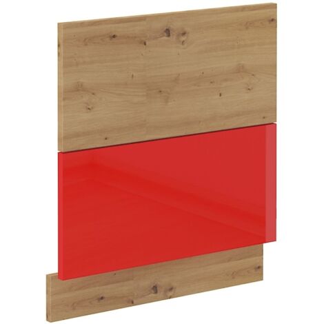 Frontblende für integrierten Geschirrspüler 60 cm Eiche Artisan + Rot Hochglanz