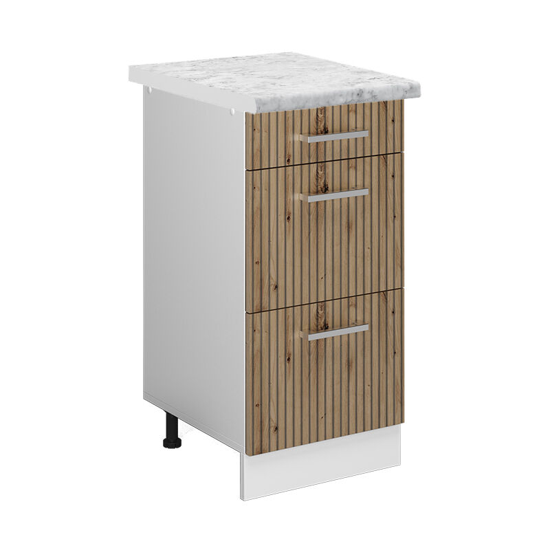 Küchenunterschrank R-line, Artisan-eiche, 40 Cm Mit Schubladen, Ap Marmor Vicco