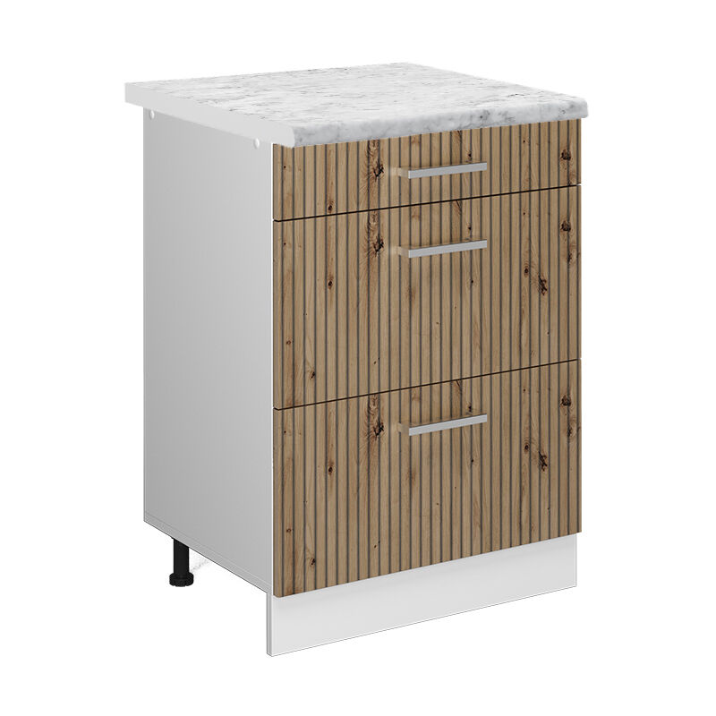Vicco - Küchenunterschrank R-line, Artisan-eiche, 60 Cm Mit Schubladen, Ap Marmor