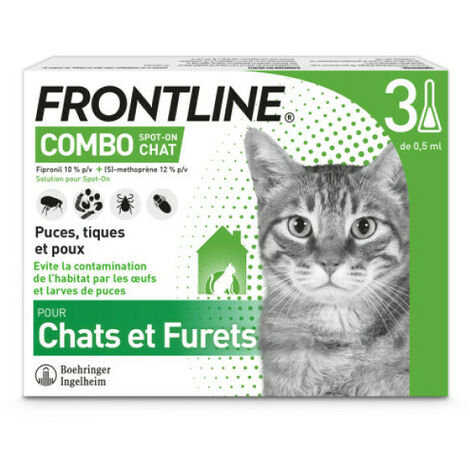 Frontline Combo Spot On soin antiparasitaire pour chats et furets Boîte 3 Pipettes