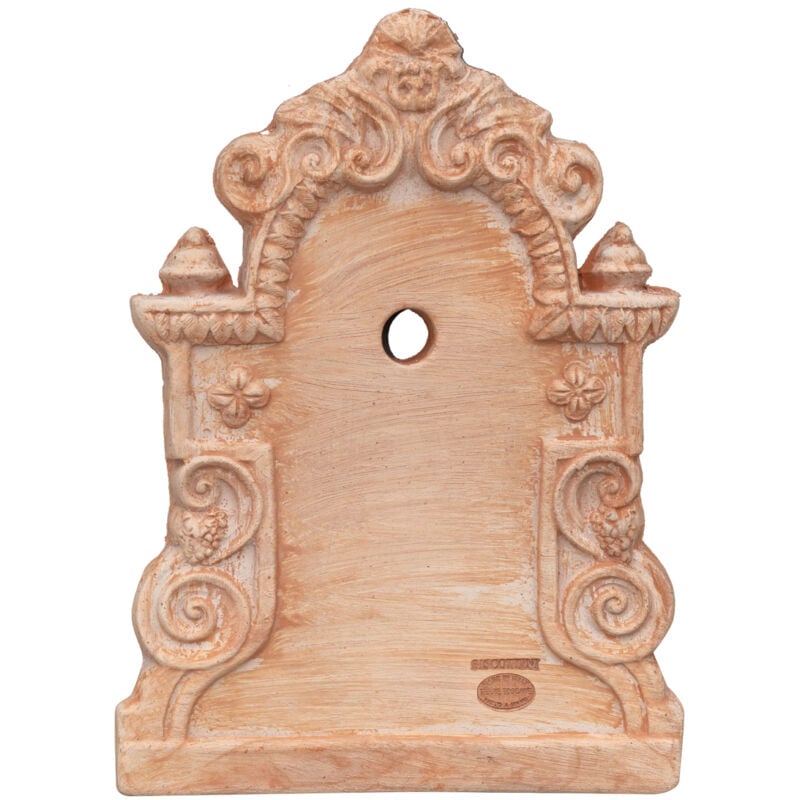 Biscottini - Fronton en terre cuite Made in Italy 37X47 cm Fait main Partie supérieure Fontaine en terre cuite Décoration de jardin extérieur