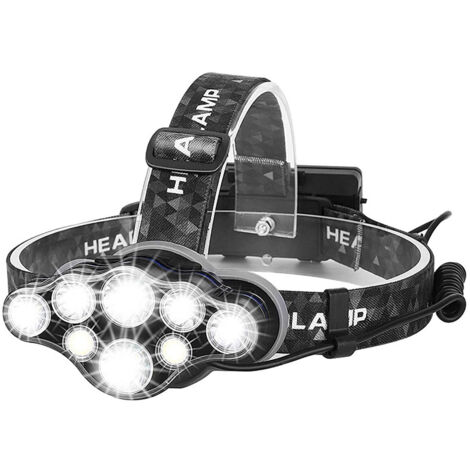 Frontscheinwerfer, 8-LED-Scheinwerfer, super leistungsstarker, per USB aufladbarer LED-Scheinwerfer, 90° verstellbar, wasserdicht und leicht für Angeln, Camping, Lesen, Wandern (Batterie nicht im Lief