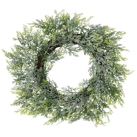 Frosted Pine Wreath with Pinecones - Plastic - L9 x W55 x H55 cm - White