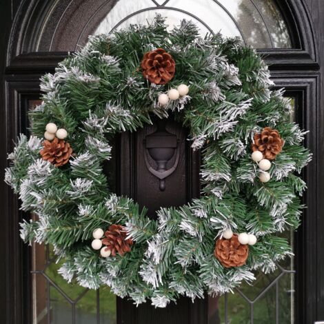 Frosted Snow Tips Christmas Door Wreath With Cones - 50cm