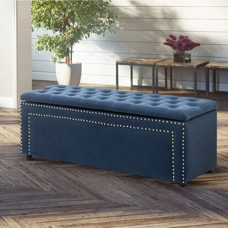 Frosted Velvet Buttoned Storage Bench