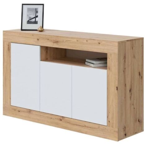 FRS – Buffet moderne 3 portes – Dimensions 144x42x87 cm – Chêne Nodi et blanc Artik – Panneaux mélaminés E1 – Charnières métalliques - 144x42h87