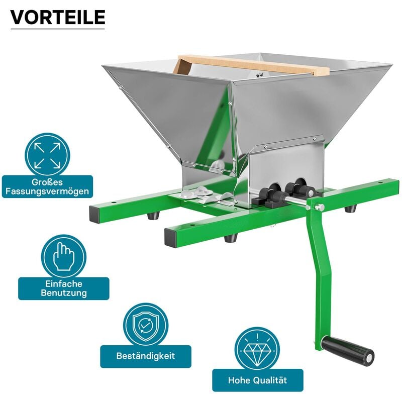 Wiltec Fruchtm/ühle Obstm/ühle mit 7 L Trichter und Handkurbel leicht zu reinigen