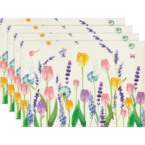 Frühlings-Tischsets, 4er-Set, Lavendel-Tulpe, Festtagsdekoration, waschbar
