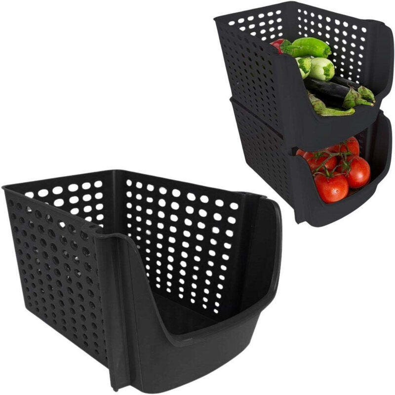 Fruit and vegetable basket black plastic stackable 88324