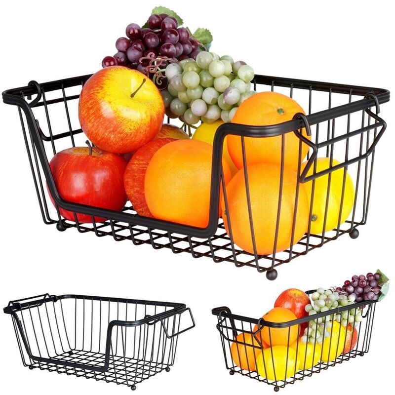 Corbeille a fruits et legumes en metal noir empilable