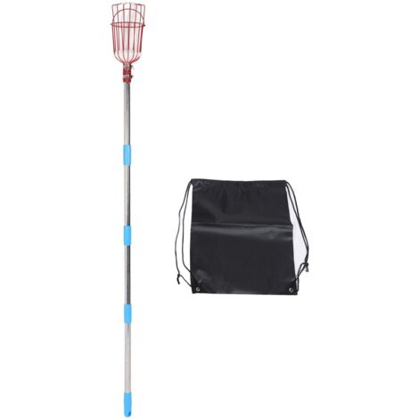 Fruit Picker Tool Multifunctional Stainless Steel Durable Rustproof Apple Orange Fruits Catcher Tree Picker with Pole 4 Sections
