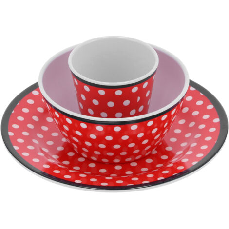 Fruit Plate Bowl Cup Kit Red Dot Pattern Tableware Set Household Kitchen Accessory