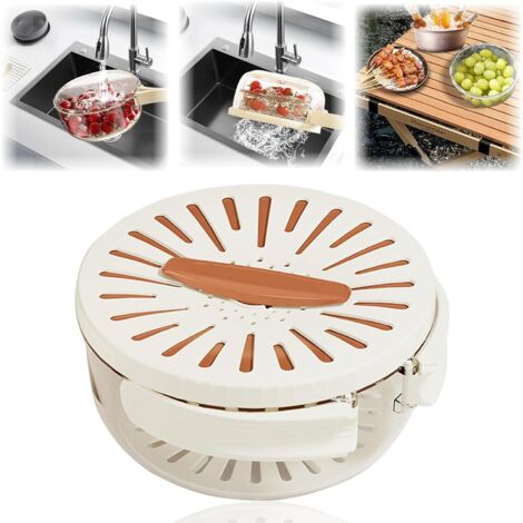 Fruit washing bowl with strainer&Lid ,Collapsible Handle 2-in-1 drainer Basket,Suitable for Washing berry and Vegetables(brown,15cm）