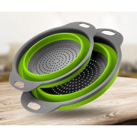 fruits - Vert , 2 Pices Passoire Pliable Silicone, Passoire Filtres De Cuisine, Panier De Lavage De Silicone Pliable Avec Poignes Pour Drener Ptes