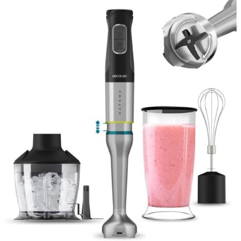 Frullatore a immersione con 2300 W di potenza massima, tecnologia Crossblades con 4 lame in acciaio inossidabile, piede XL extra lungo, cappa paraschizzi e manopola della velocità con funzione turbo.