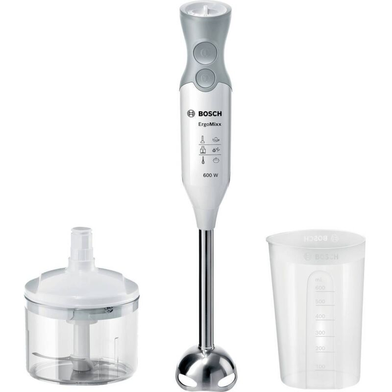 Bosch ErgoMixx Stabmixer, 600 Watt, Edelstahl-Mixfuß, Zerkleinerer, weißgrau Frullatore ad immersione Bianco/Grigio