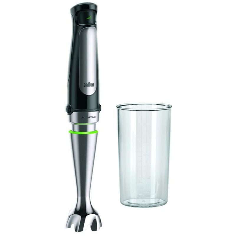 Image of Braun - Multiquick, frullatore a immersione, 1000 Watt, con tecnologia ActiveBlade, colore nero/acciaio inox Include bicchiere da 600 ml per mixer e