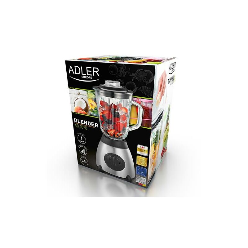 Image of Adler - AD-4070 Frullatore in vetro 600W, 1,5 litri, 6 velocità, senza bpa, funzione Pulse