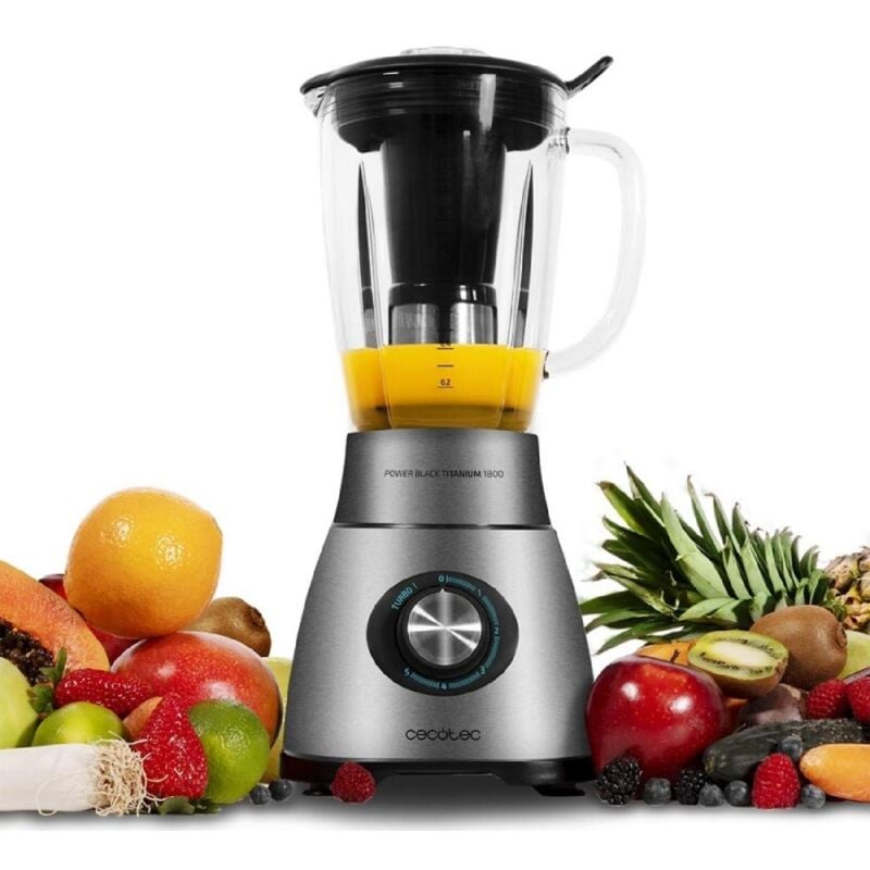Cecotec - Frullatore americano de 2500 Watt de con 6 lame con rivestimento in titanio nero e caraffa resistente al calore de 1,8 litri.