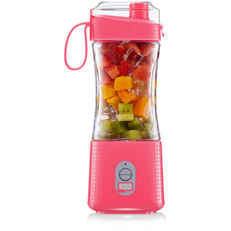 Frullatore elettrico portatile, estrattore di succo individuale, con batteria ricaricabile USB da 4000 mAh per frullati e frappè (rosso rosa).