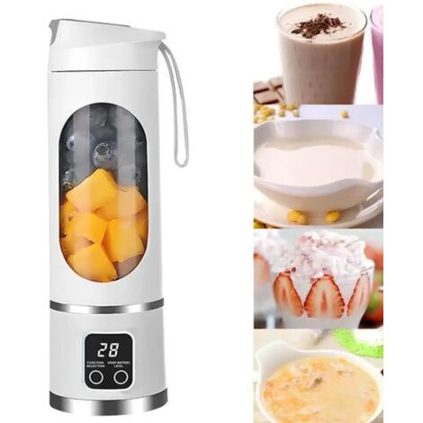 Frullatore portatile con interfaccia USB da 50W, ideale per preparare frullati e creme, dotato di 10 lame ultra affilate, una ciotola compatta da 450 ml e funzione spremiagrumi colore bianco.