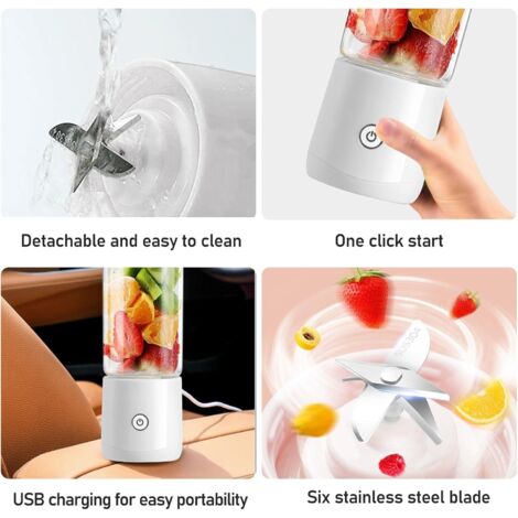 Frullatore portatile, mini frullatore con 8 lame, ricaricabile tramite USB, frullatore per frutta da 380 ml, spremiagrumi, frullatore portatile personale, mini frullatore per frullati, frappè, gelato 