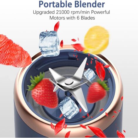 Frullatore portatile per frullati, frullatore personale ricaricabile tramite USB, spremiagrumi per frutta e verdura da 400 ml con 6 lame e coperchio da viaggio, mini frullatore portatile per viaggi, p