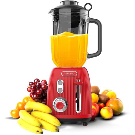 Frullatore retrò in vetro con potenza massima di 1200W, 4 lame con rivestimento in titanio nero e caraffa da 1,5L.