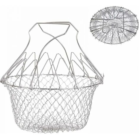 Fry Basket, Salad Basket Strainer Kitchen Stainless Steel Fry Expandable Chef Kitchen Basket