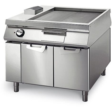 Fry-Top Électrique Chromée ½ Lisse ½ Nervurée sur Coffre avec Portes - Virtus